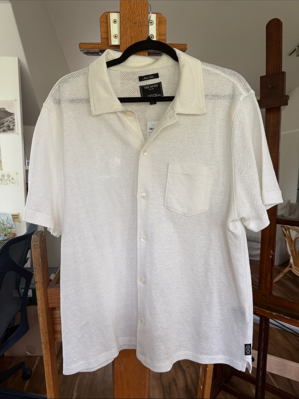 Todd Snyder White Open-Knit Short-Sleeve Button Shirt